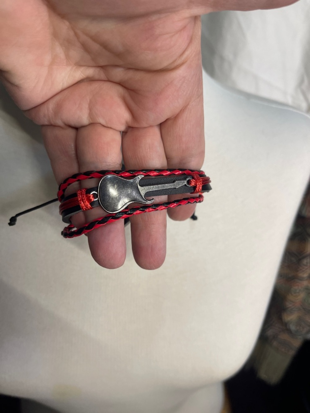 Paparazzi Guitar Charm Red & Black Pull Tie Bracelet